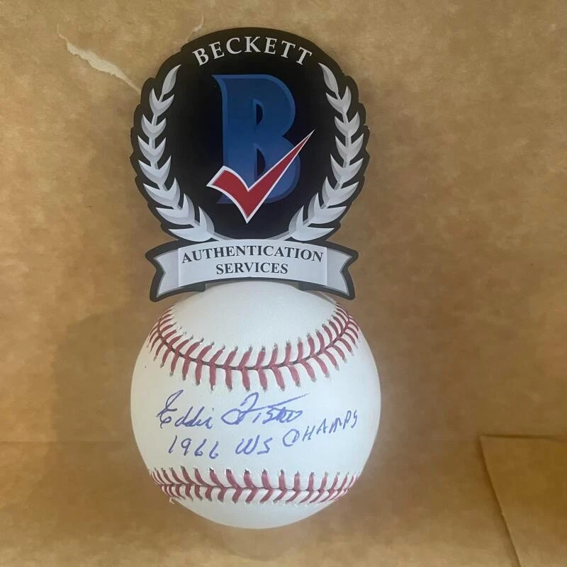 EDDIE FISHER ORIOLES 1966 WS CHAMPS SIGNED M.L. BASEBALL BECKETT AUTHENTICATED