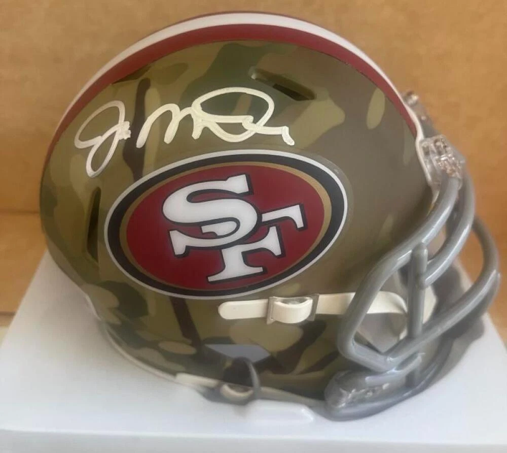 JOE MONTANA 49ERS SIGNED AUTOGRAPHED CAMO MINI HELMET BAS AUTHENTIC