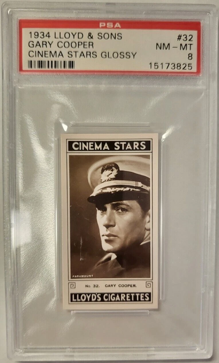 1934 LLOYD & SONS GARY COOPER CINEMA STARS GLOSSY #32 PSA NM-MT 8 COLLECTIBLE MEMORABILIA