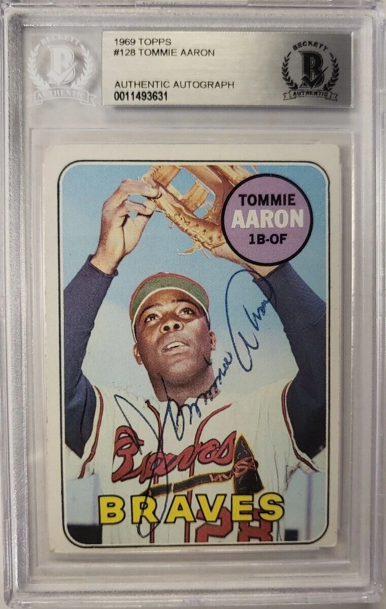 1969 TOPPS TOMMIE AARON #128 BRAVES AUTO SIGNED CERTIFIED BECKETT CARD