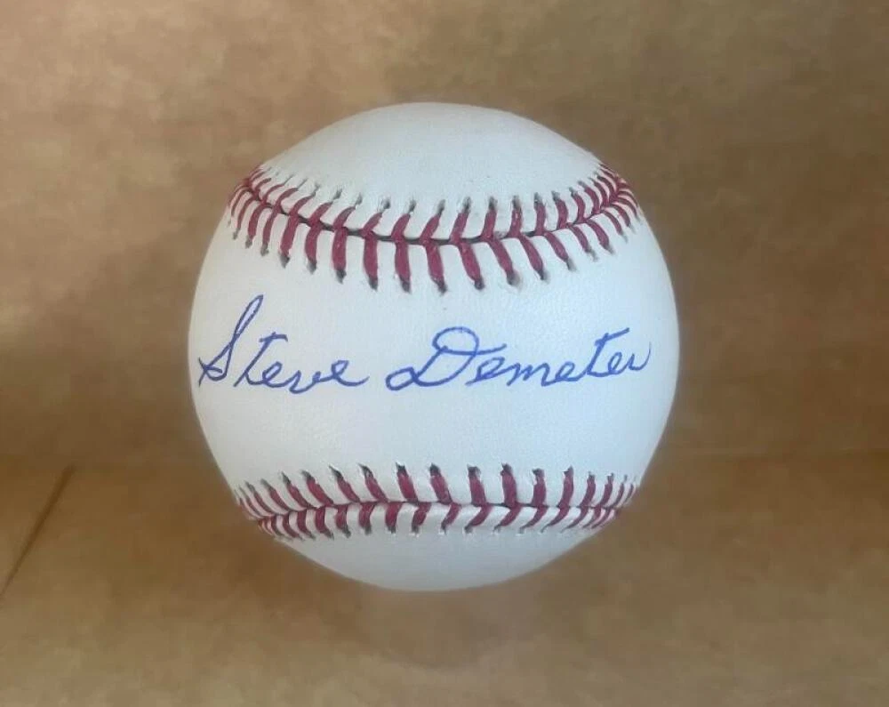 STEVE DEMETER TIGERS/INDIANS SIGNED AUTOGRAPHED M.L. BASEBALL BAS BC94617