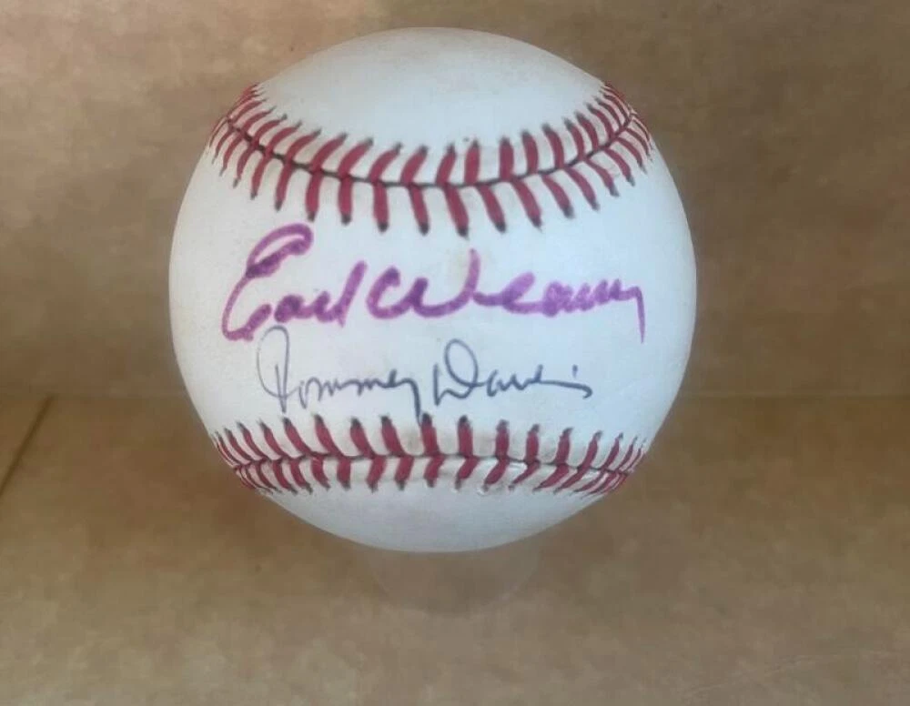 EARL WEAVER TOMMY DAVIS SIGNED AUTOGRAPHED VINTAGE A.L. BASEBALL JSA VV20199