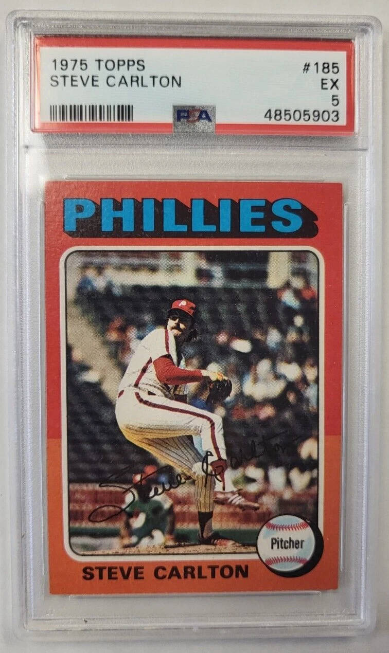 1975 TOPPS STEVE CARLTON PHILLIES #185 EX PSA 5
