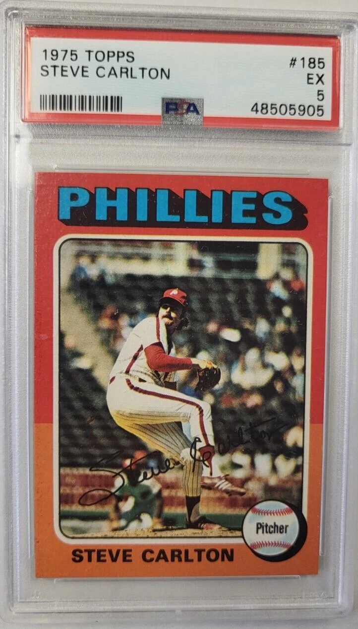 1975 TOPPS STEVE CARLTON PHILLIES #185 EX PSA 5 CARD