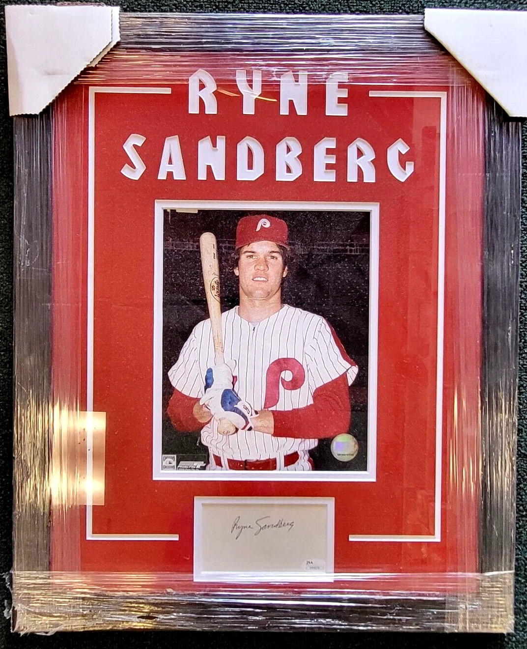 RYNE SANDBERG PHILLIES SIGNED AUTOGRAPHED INDEX CARD MATTED & FRAMED JSA COA