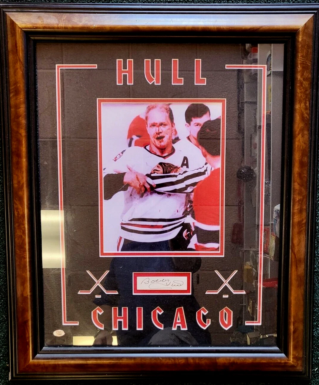 BOBBY HULL BLACKHAWKS NHL SIGNED AUTOGRAPHED CUT MATTED FRAMED AUTHENTIC