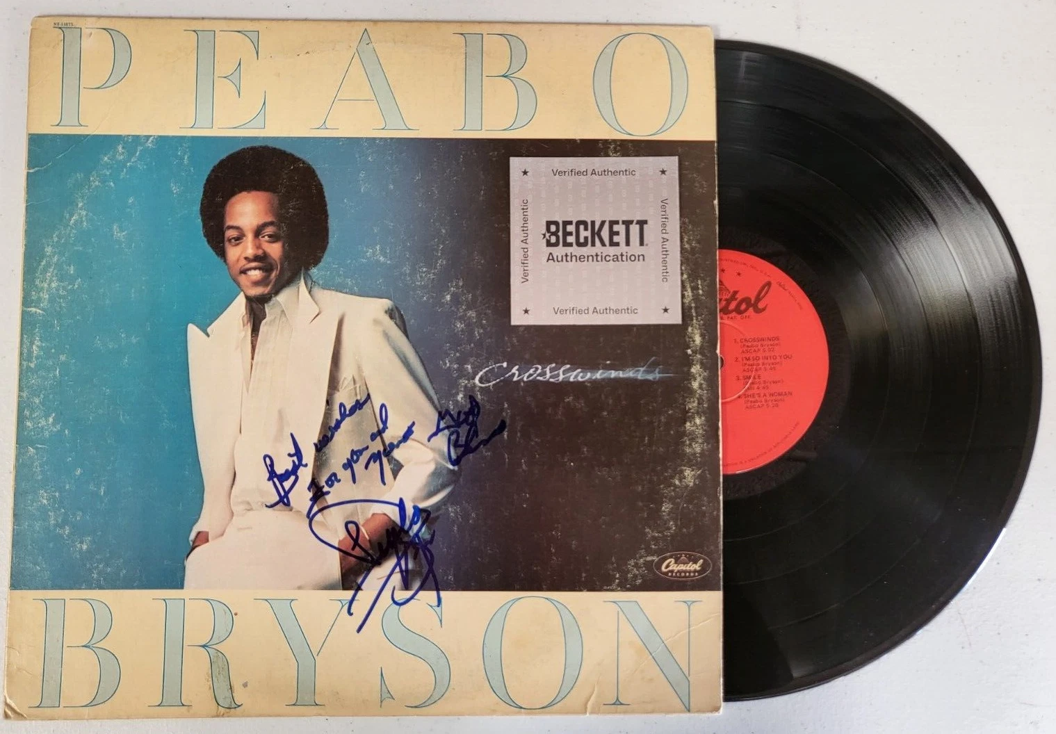 PEABO Bryson MUSIC LEGEND SIGNED AUTOGRAPHED VINYL RECORD ALBUM BECKETT AUTH