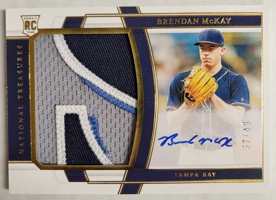 2020 NATIONAL TREASURES BRENDAN MCKAY SICK PATCH AUTO /49 BASEBALL CARD