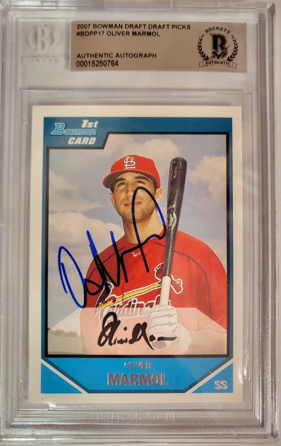 2007 BOWMAN DRAFT PICKS OLIVER MARMOL MANAGER #BDPP17 AUTO SIGNED CARD BECKETT