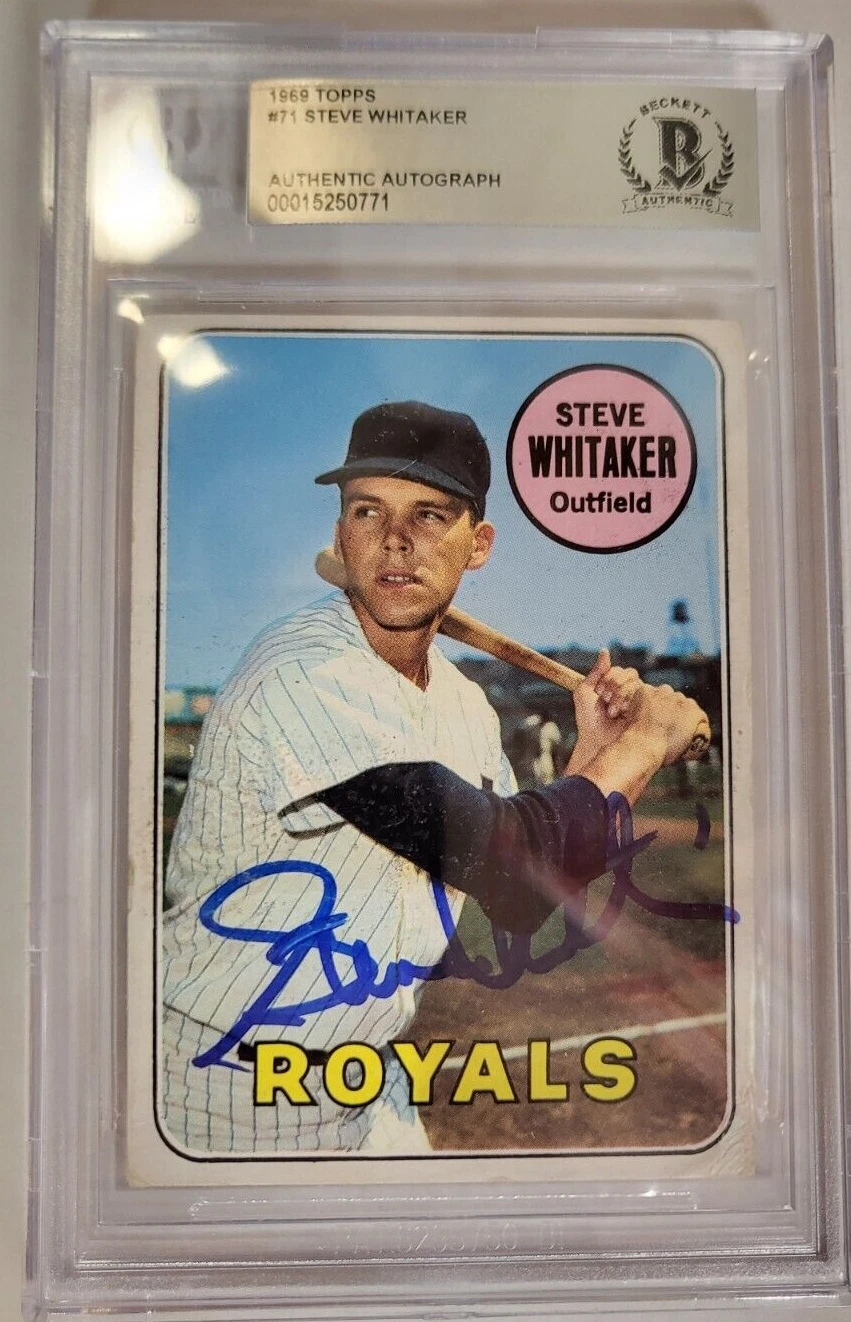 1969 TOPPS STEVE WHITAKER YANKEES #71 AUTO SIGNED CARD BECKETT VINTAGE