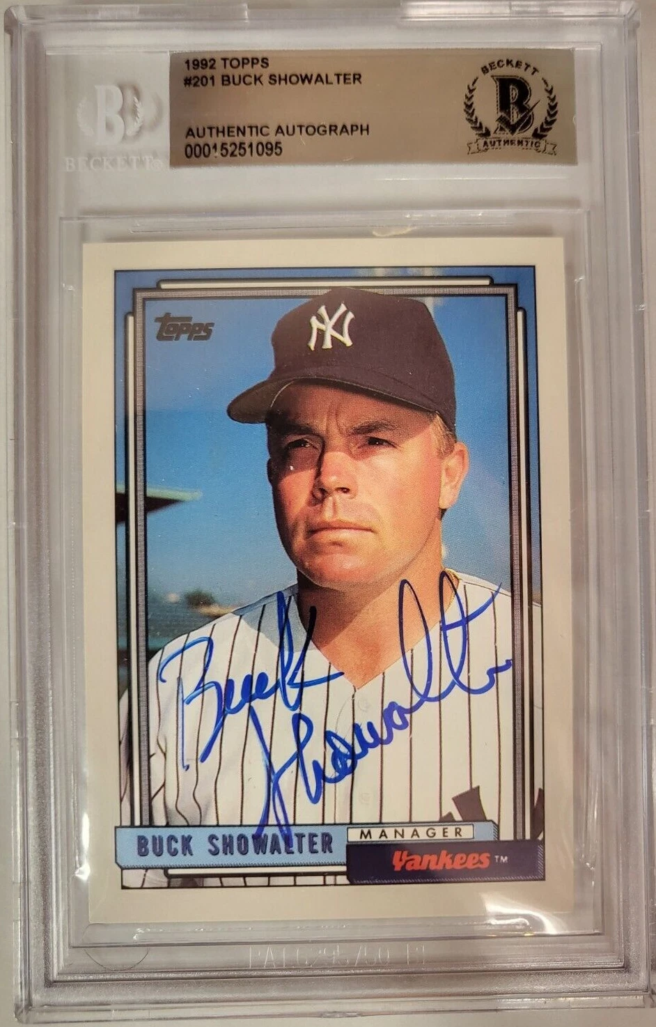 1992 TOPPS BUCK SHOWALTER #201 AUTO SIGNED CARD BECKETT AUTHENTIC