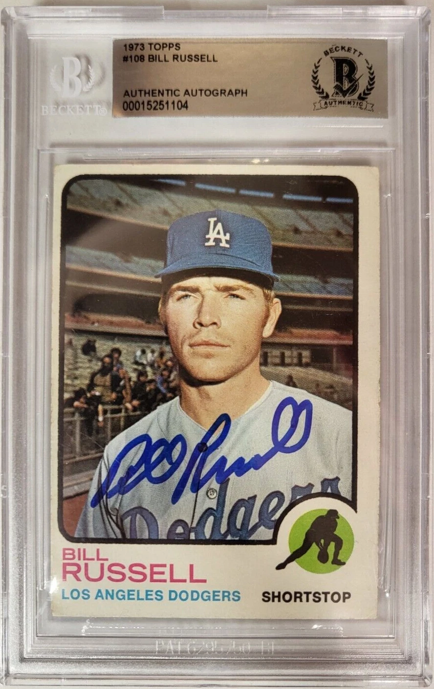 1973 TOPPS BILL RUSSELL DODGERS #108 AUTO SIGNED CARD BECKETT AUTHENTIC
