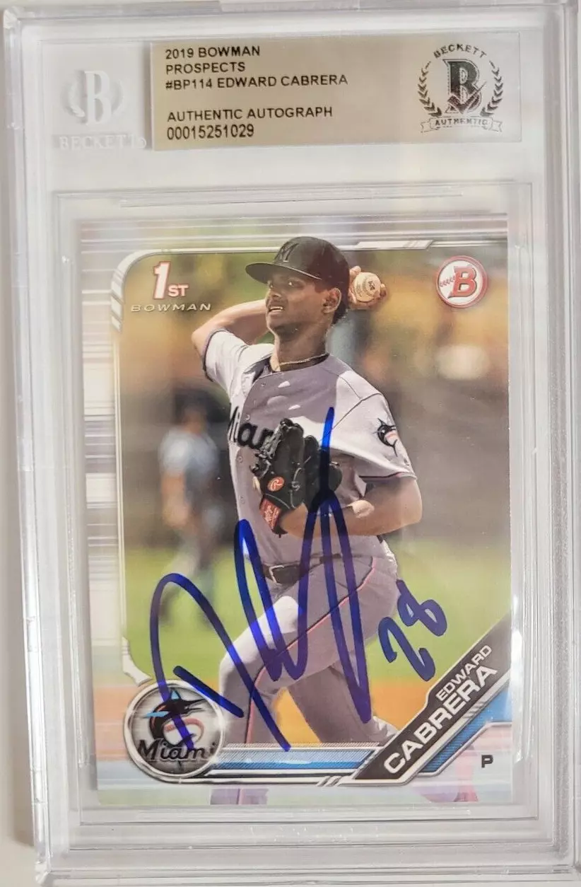 2019 BOWMAN PROSPECTS EDWARD CABRERA MARLINS #114 AUTO SIGNED CARD BECKETT