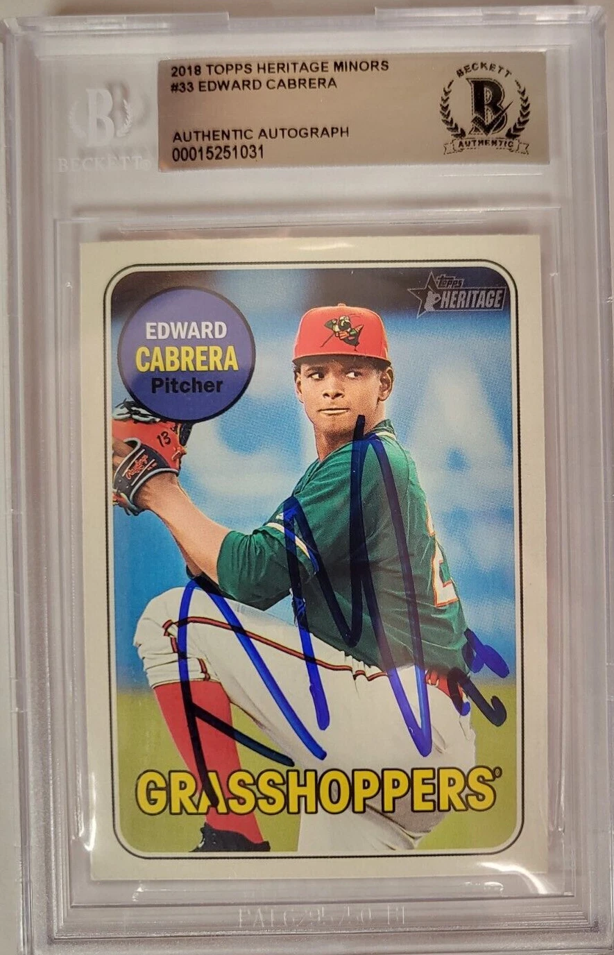 2018 TOPPS HERITAGE MINORS EDWARD CABRERA MARLINS #33 AUTO SIGNED CARD BECKETT *