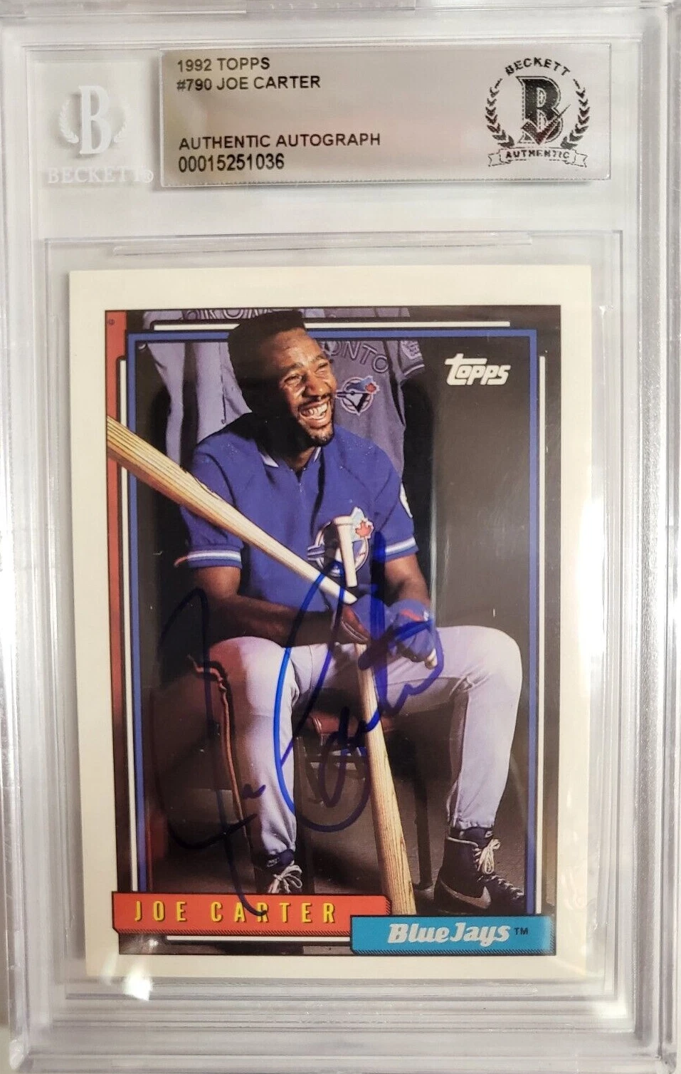1992 TOPPS JOE CARTER BLUE JAYS #790 AUTO SIGNED CARD BECKETT AUTHENTIC