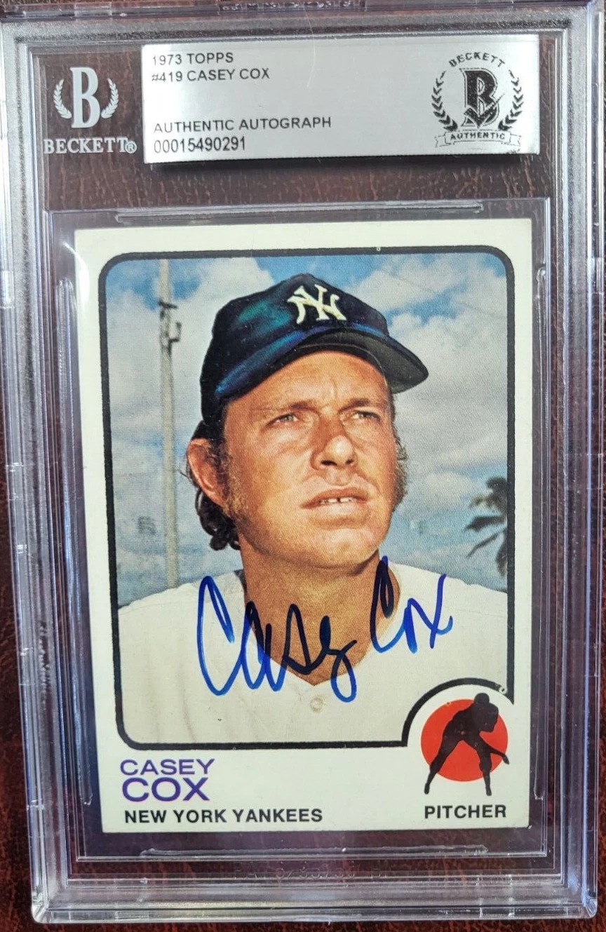 1973 TOPPS CASEY COX YANKEES SIGNED AUTOGRAPH #419 CARD BECKETT AUTHENTIC