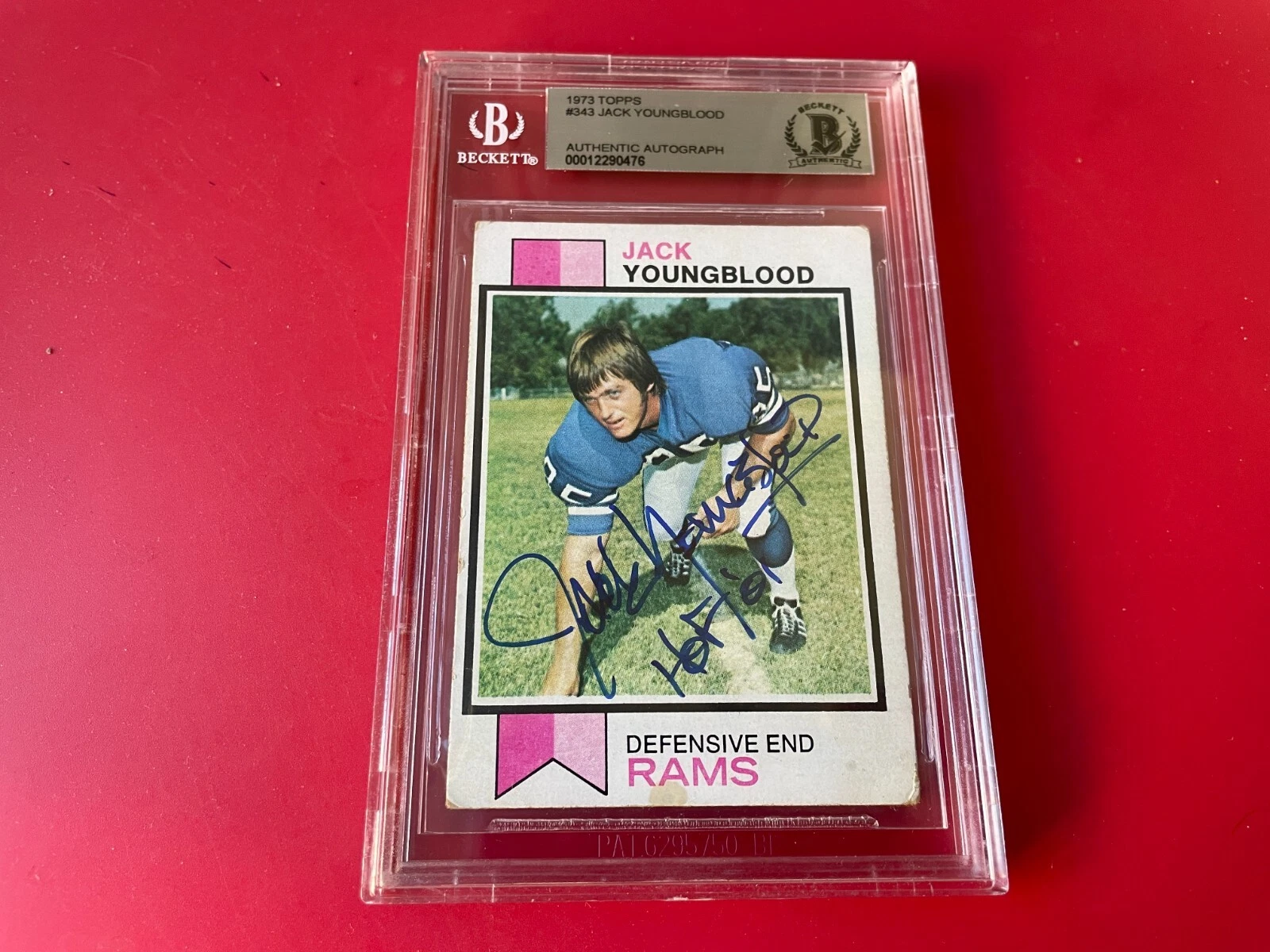 Jack Youngblood Rams 1973 Topps Rookie Card Signed Auto Beckett BAS Slabbed