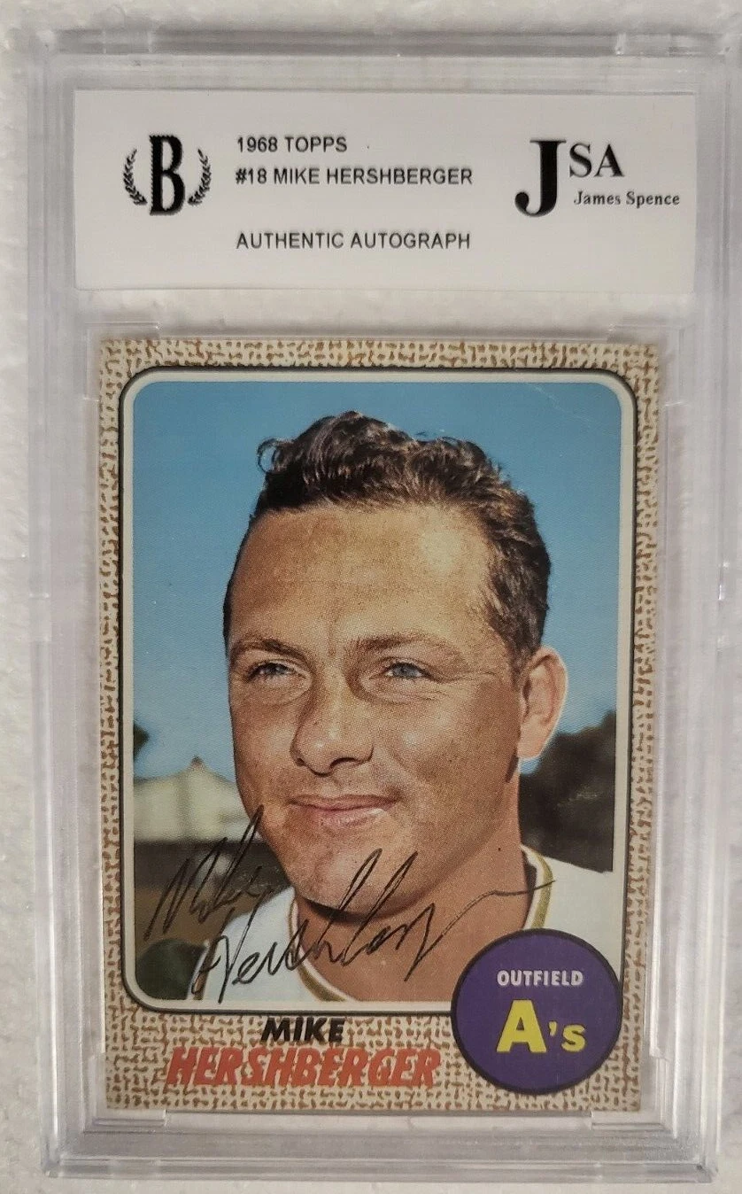 1968 TOPPS MIKE HERSHBERGER OAKLAND A'S SIGNED AUTOGRAPHED AUTO #18 CARD JSA