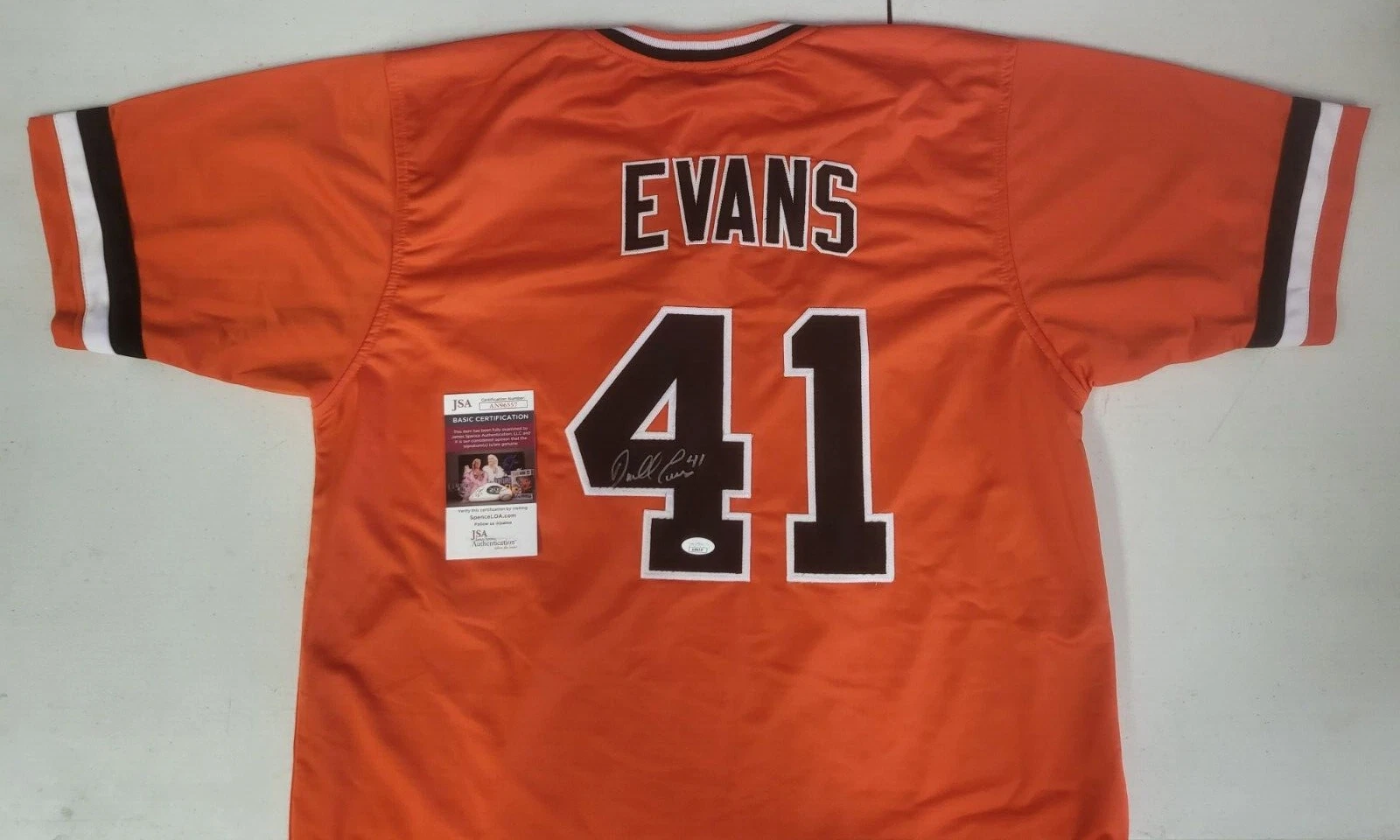 DARRELL EVANS #41 BALTIMORE ORIOLES AUTOGRAPH AUTO SIGNED CUSTOM JERSEY XL JSA