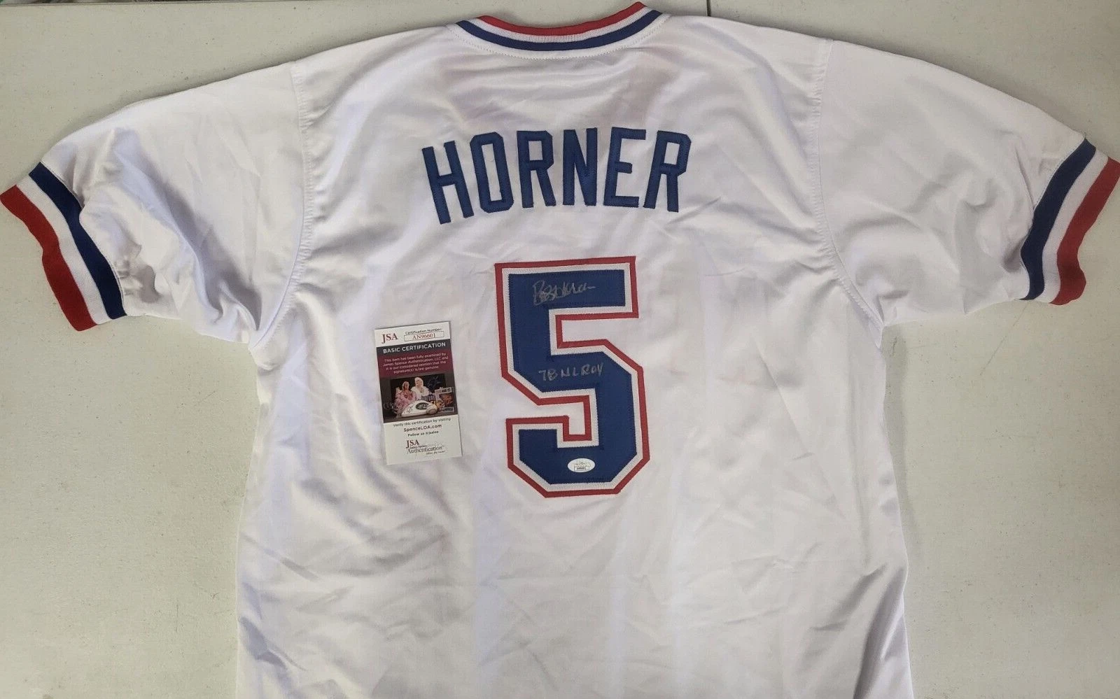 BOB HORNER #5 ATLANTA BRAVES 78 NL ROY AUTO SIGNED WHITE CUSTOM JERSEY XL JSA