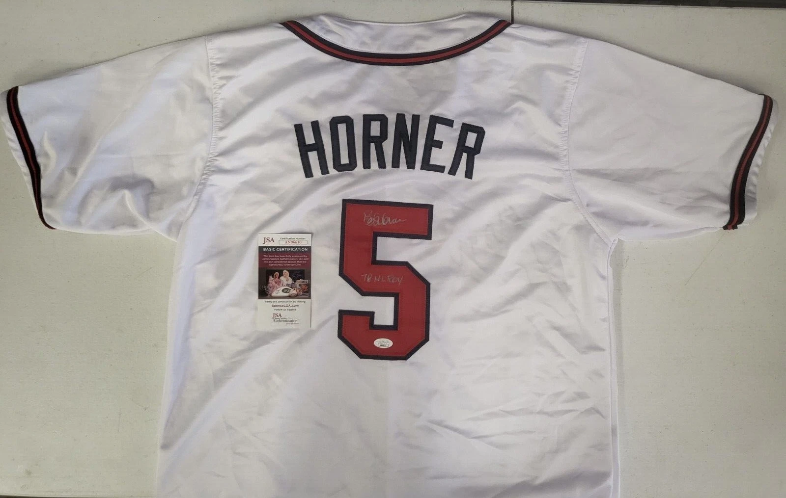 BOB HORNER #5 ATLANTA BRAVES 78 NL ROY AUTO SIGNED WHT RED CUSTOM JERSEY XL JSA