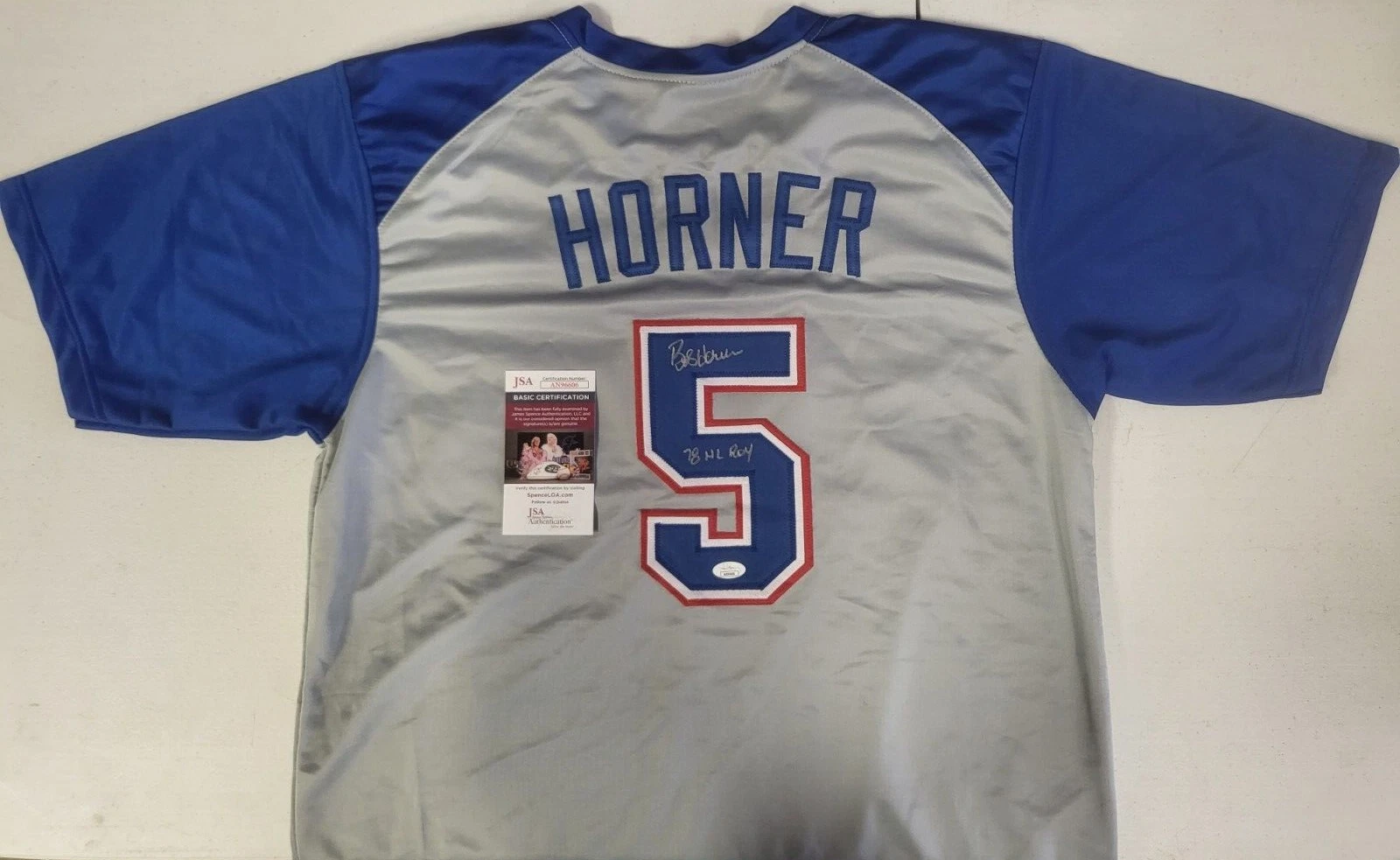 BOB HORNER #5 ATL BRAVES 78 NL ROY AUTO SIGNED GRAY BLUE CUSTOM JERSEY XL JSA