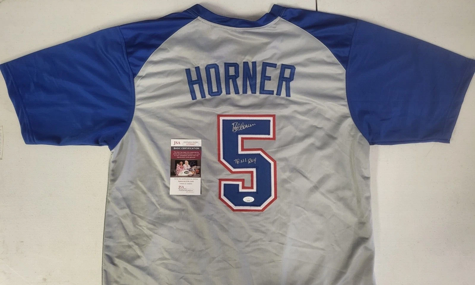 BOB HORNER #5 ATL BRAVES 78 NL ROY AUTO SIGNED GRAY BLUE CUSTOM JERSEY XL JSA **