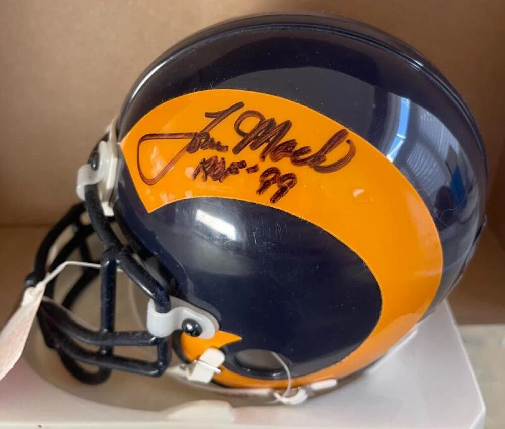 TOM MACK RAMS HOF 99 SIGNED AUTOGRAPHED MINI HELMET BECKETT AUTH