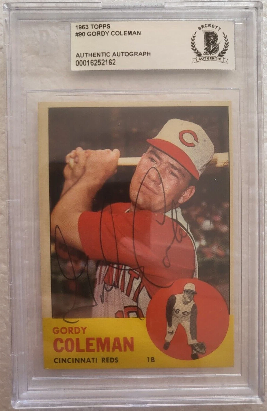 1963 TOPPS GORDY COLEMAN CINCINNATI REDS SIGNED AUTOGRAPHED #90 CARD BECKETT