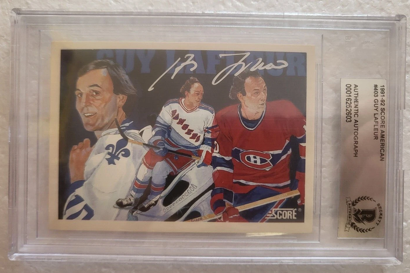 1991-92 SCORE AMERICAN GUY LAFLEUR RANGERS SIGNED AUTOGRAPH #403 CARD BECKETT