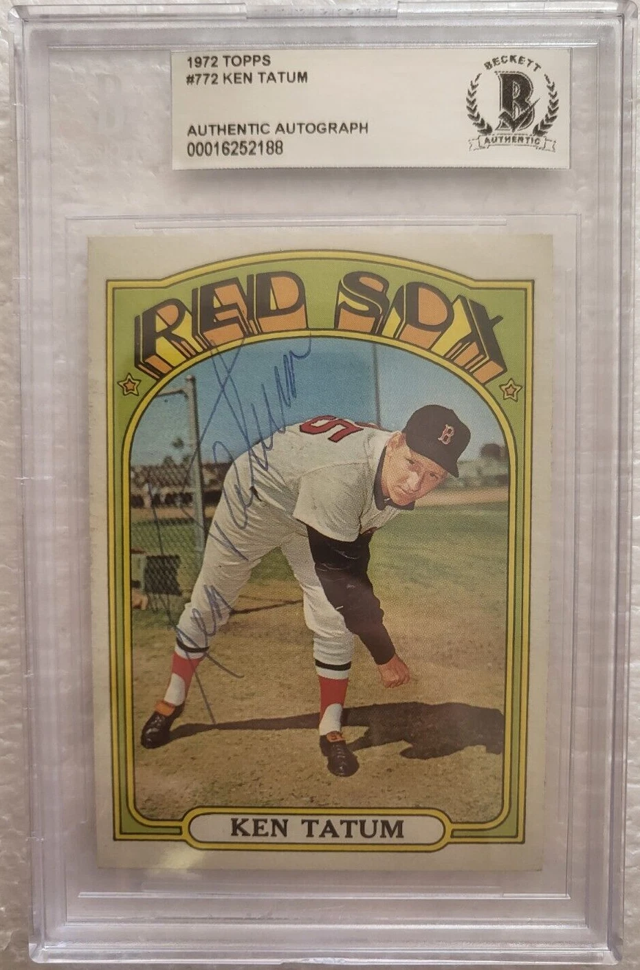 1972 TOPPS KEN TATUM BOSTON RED SOX SIGNED AUTOGRAPHED AUTO #772 CARD BECKETT