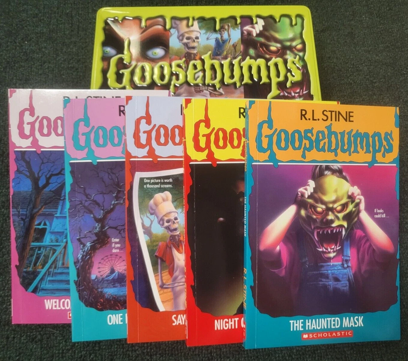 5PC BOOK SET R.L. STINE & TIM JACOBUS GOOSEBUMPS SIGNED AUTO BOOKS WITH CASE JSA