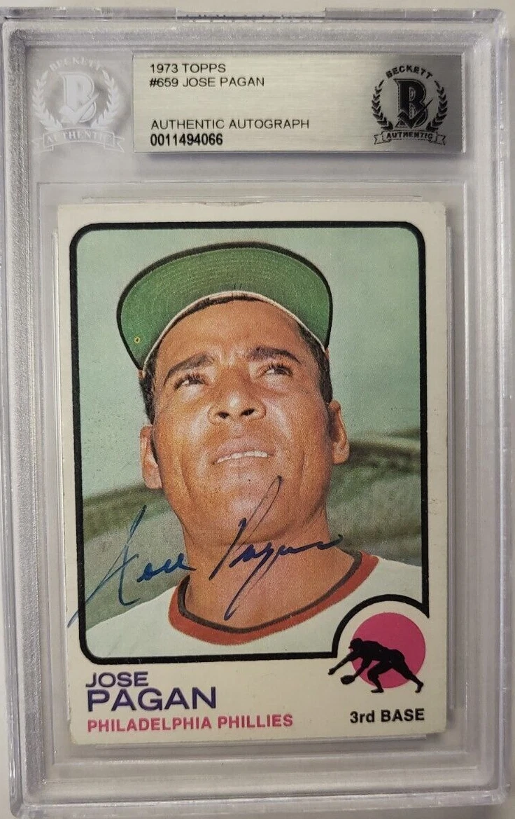 1973 TOPPS JOSE PAGAN #659 PHILLIES AUTO SIGNED CERTIFIED BECKETT CARD