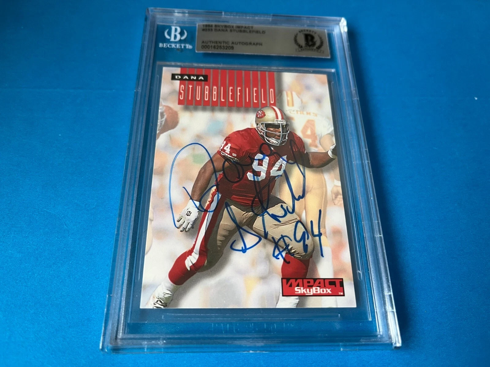 Dana Stubblefield 49ers 1994 Skybox Impact Card Signed Auto Beckett BAS Slabbed