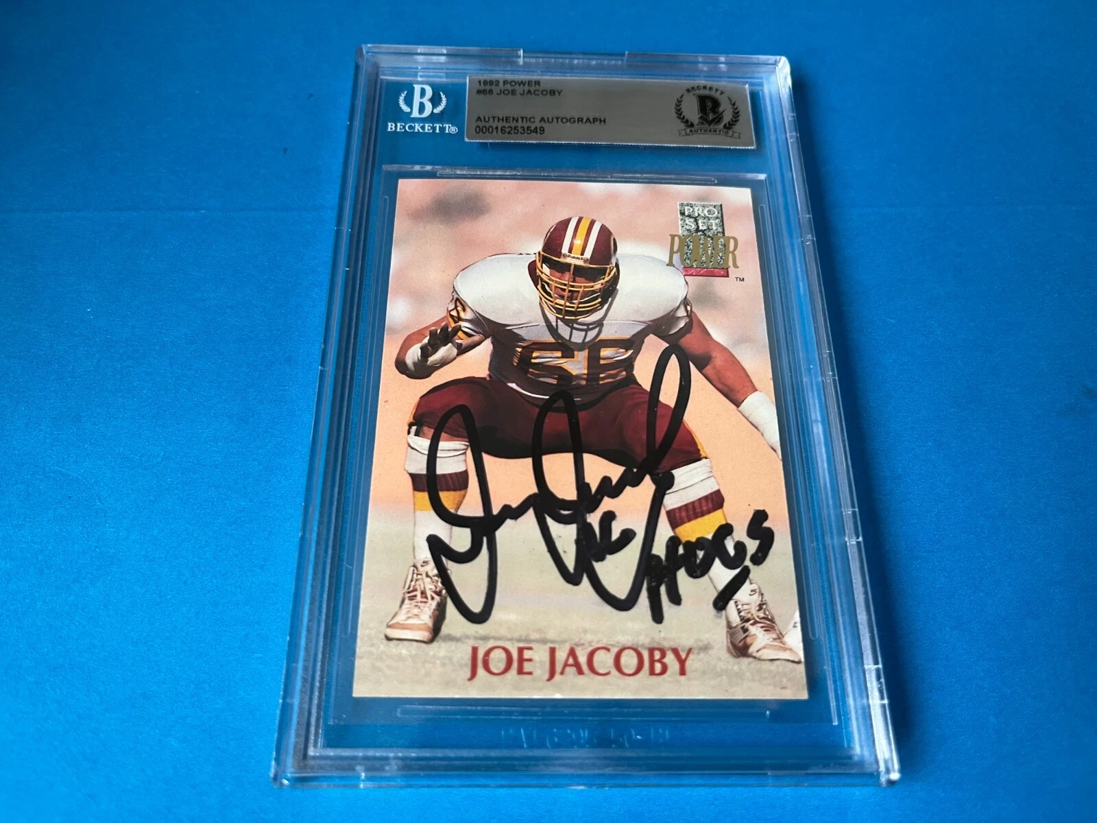Joe Jacoby Redskins HOF SB 1992 Power Card Signed Auto Beckett BAS Slabbed