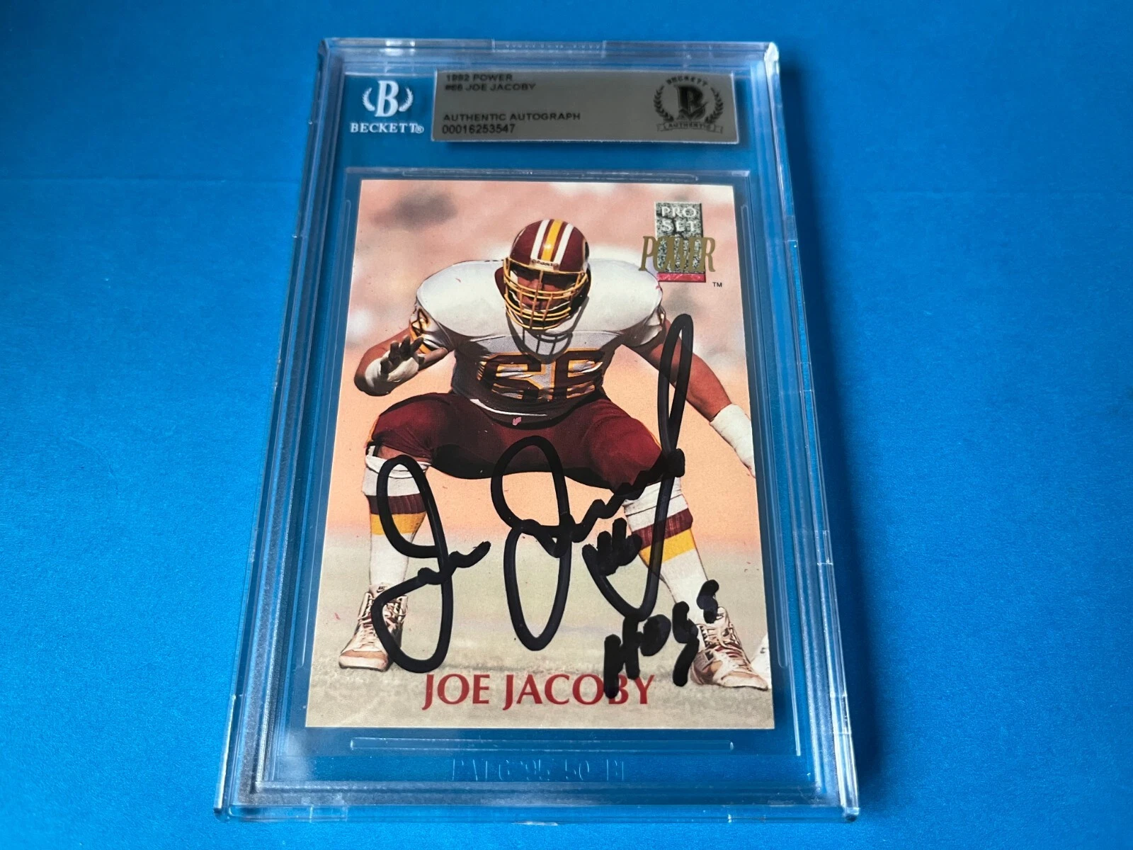 Joe Jacoby Redskins HOF SB 1992 Power Card Signed Auto Beckett BAS Slabbed
