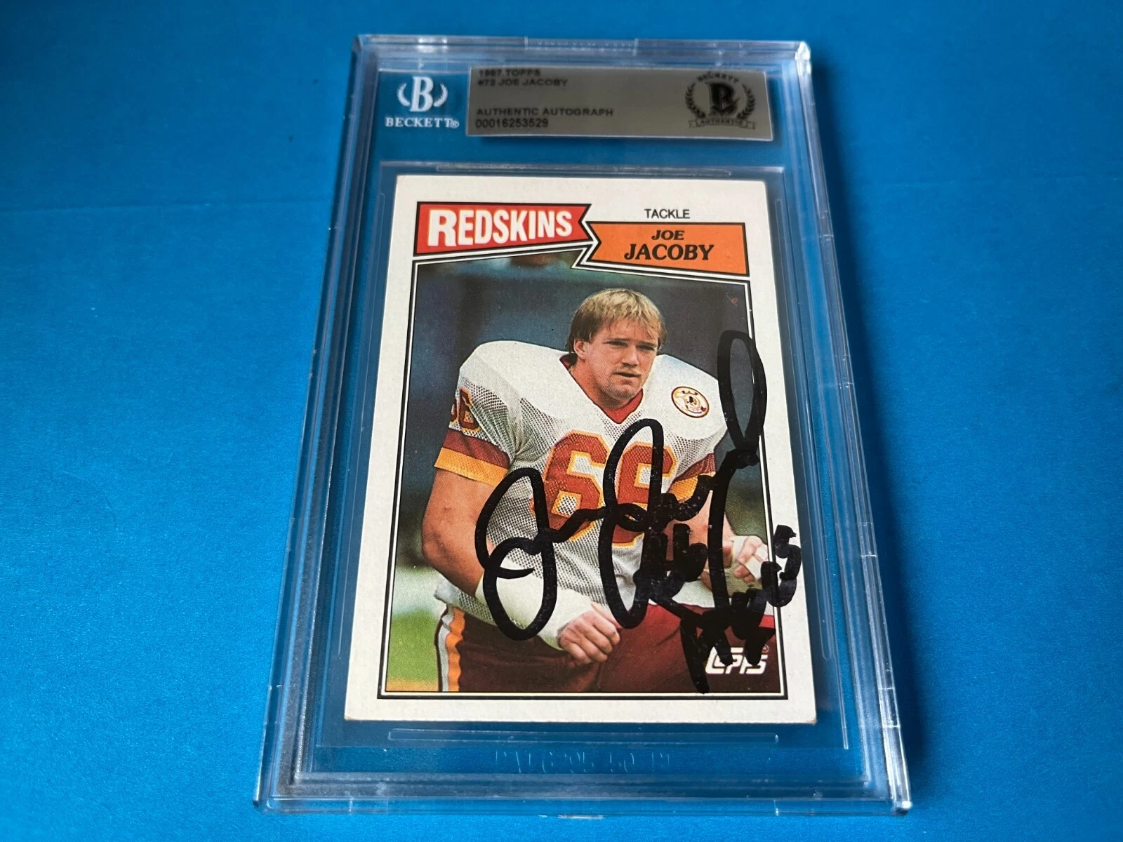 Joe Jacoby Redskins HOF SB 1987 Topps Card Signed Auto Beckett BAS Slabbed