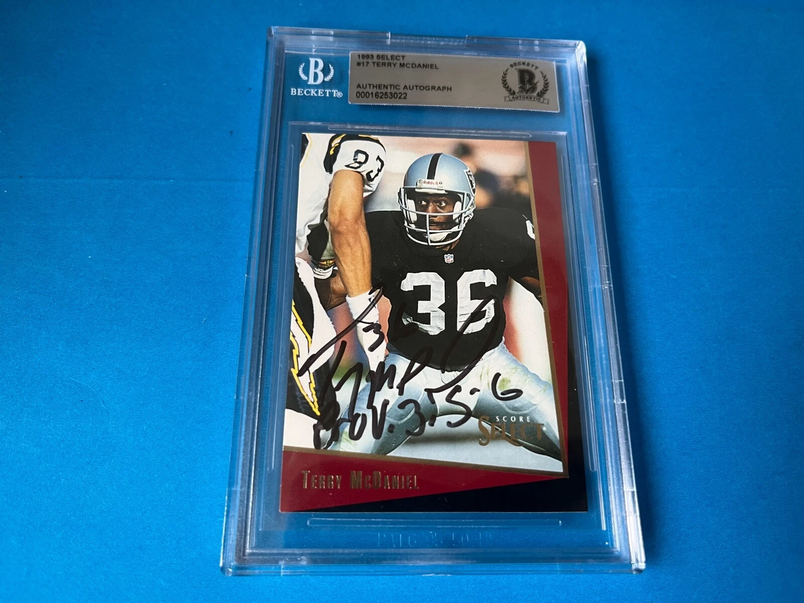 Terry McDaniel Raiders 1993 Score Select Card Signed Auto Beckett BAS Slabbed