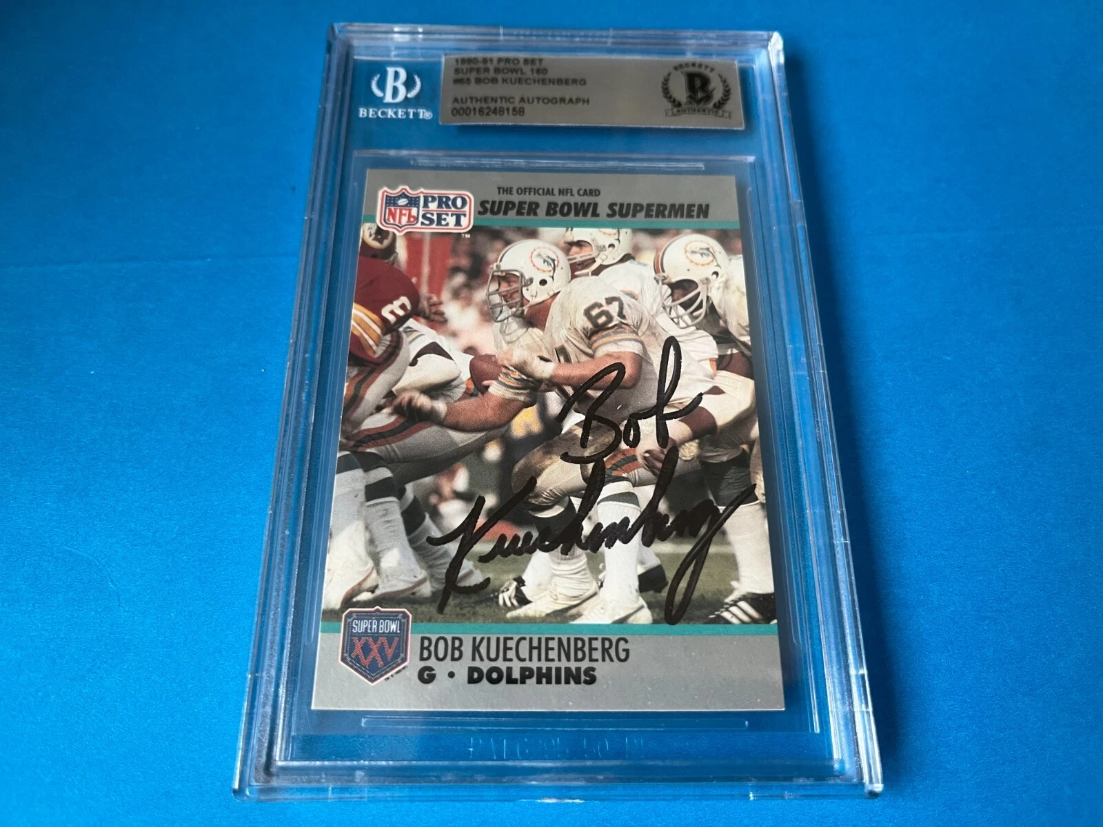 Bob Kuechenberg Dolphins SB 1990 Pro Set Card Signed Auto Beckett BAS Slabbed