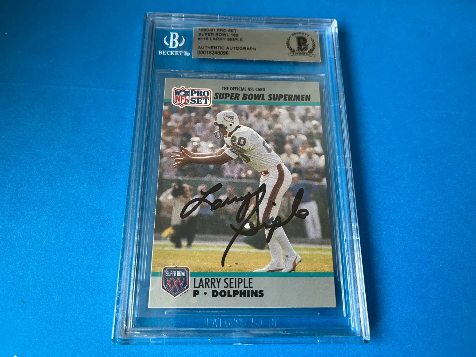 Larry Seiple Dolphins SB 1990 Pro Set Card Signed Auto Beckett BAS Slabbed