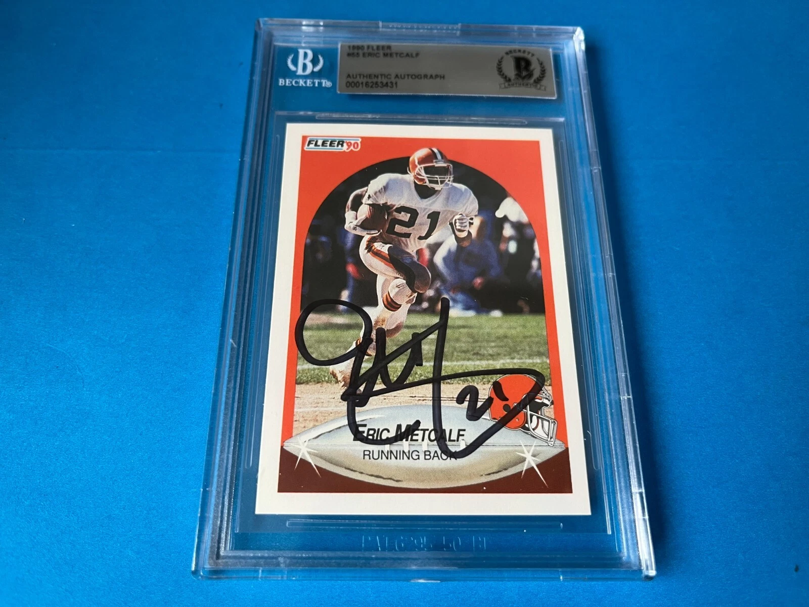Eric Metcalf Brown 1990 Fleer Card Signed Auto Beckett BAS Slabbed