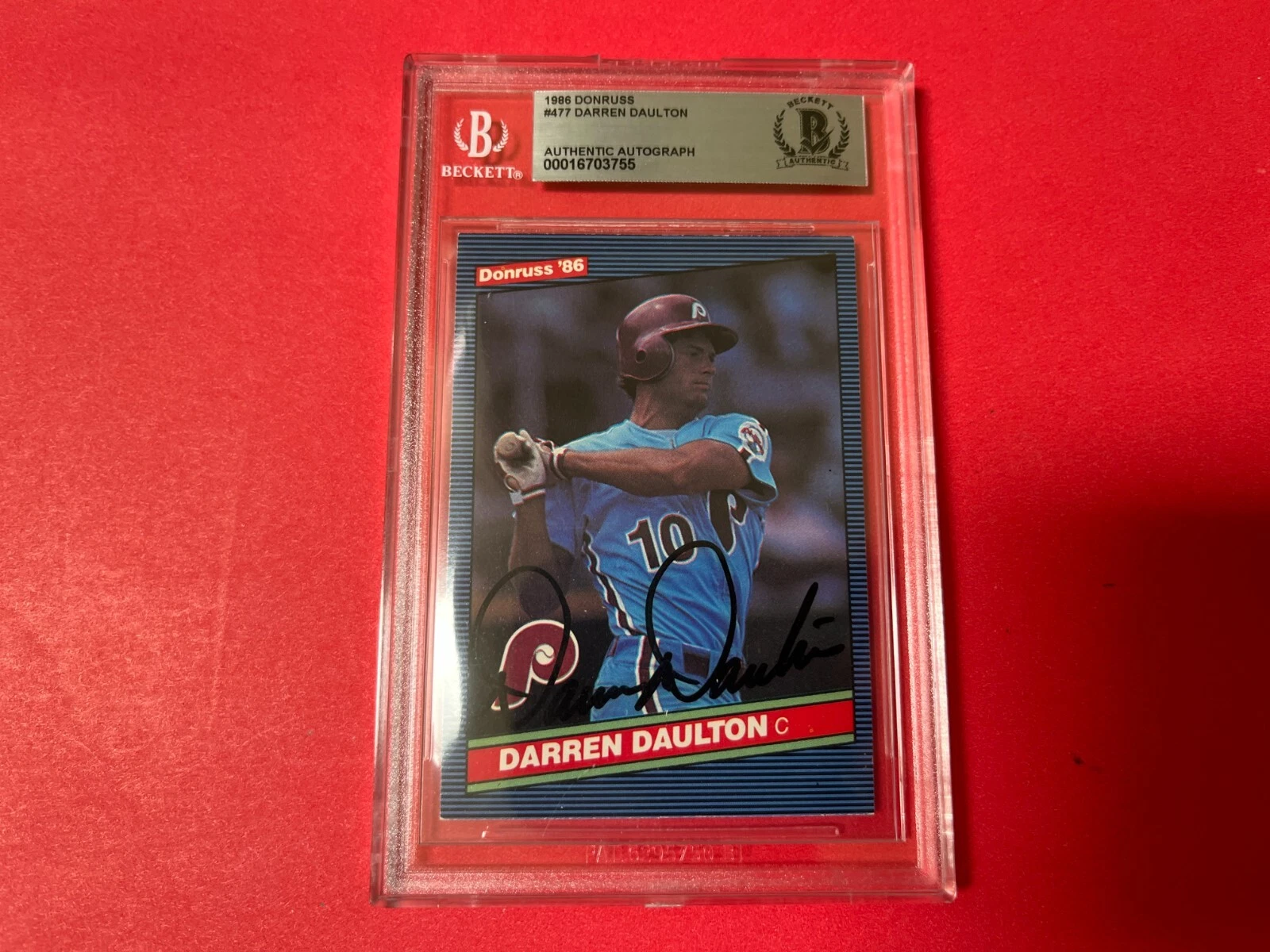 Darren Daulton Phillies MLB 1986 Donruss Card Signed Auto Beckett BAS COA
