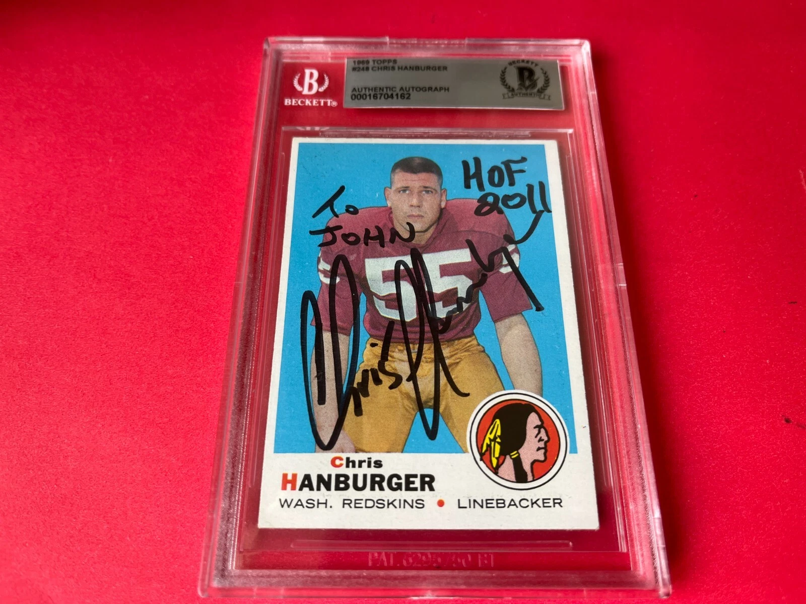 Chris Hanburger Redskins HOF 1969 Topps Card Signed Auto Beckett BAS Slabbed