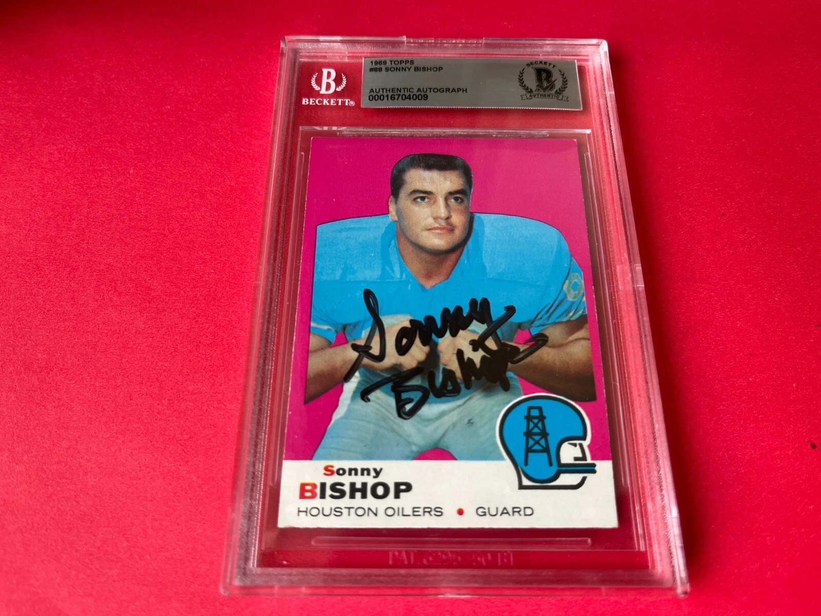Sonny Bishop Oilers HOF 1969 Topps Card Signed Auto Beckett BAS Slabbed