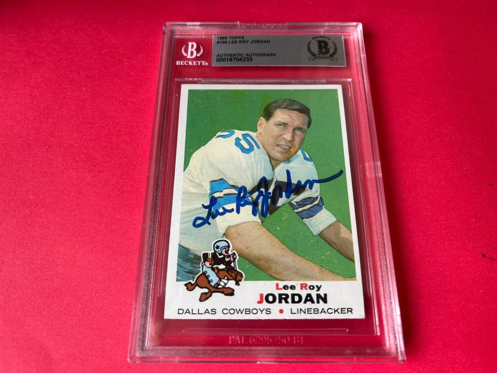 Lee Roy Jordan HOF 1969 Topps Card Signed Auto Beckett BAS Slabbed