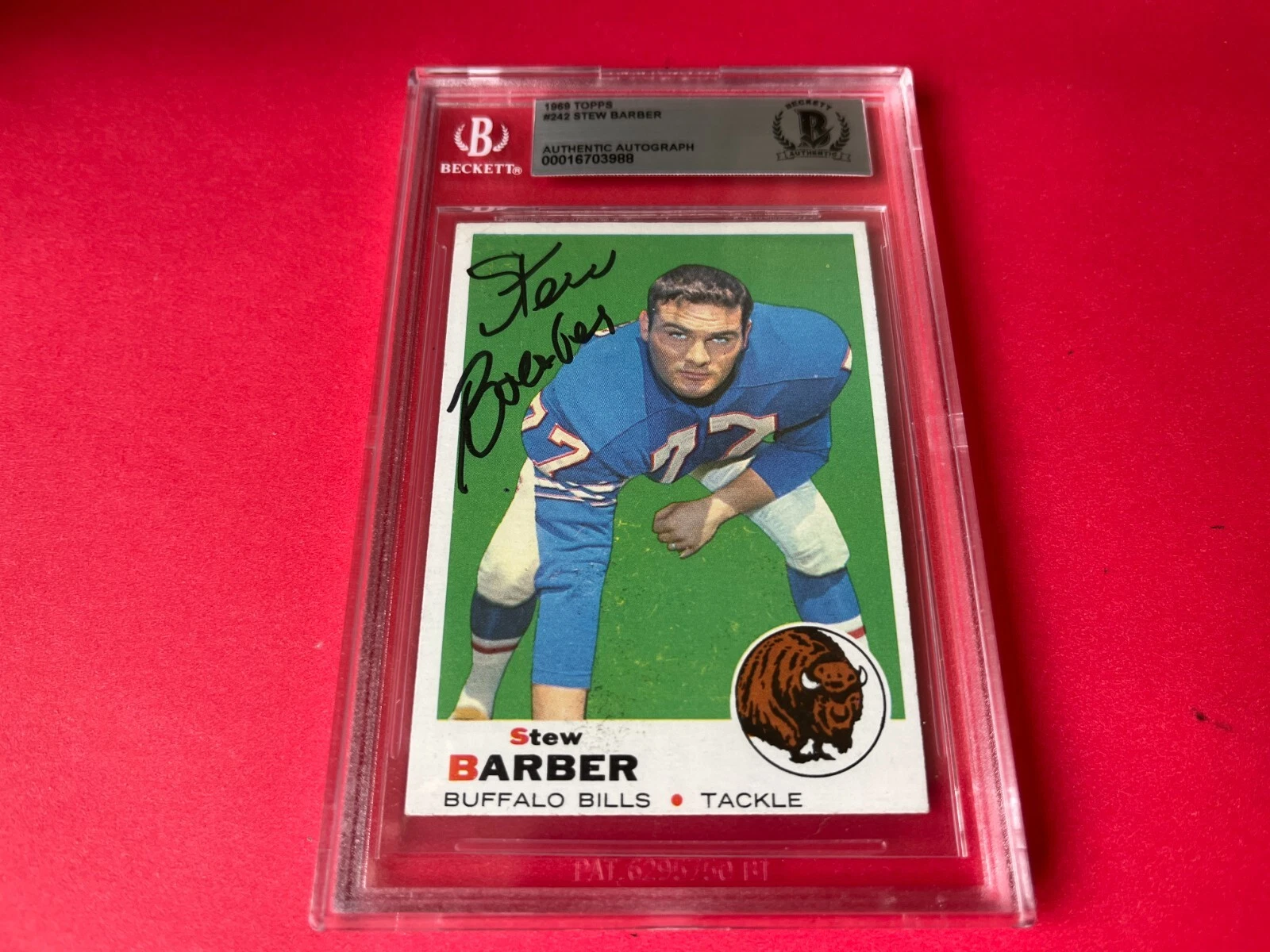 Stew Barber BIlls 1969 Topps Card Signed Auto Beckett BAS Slabbed