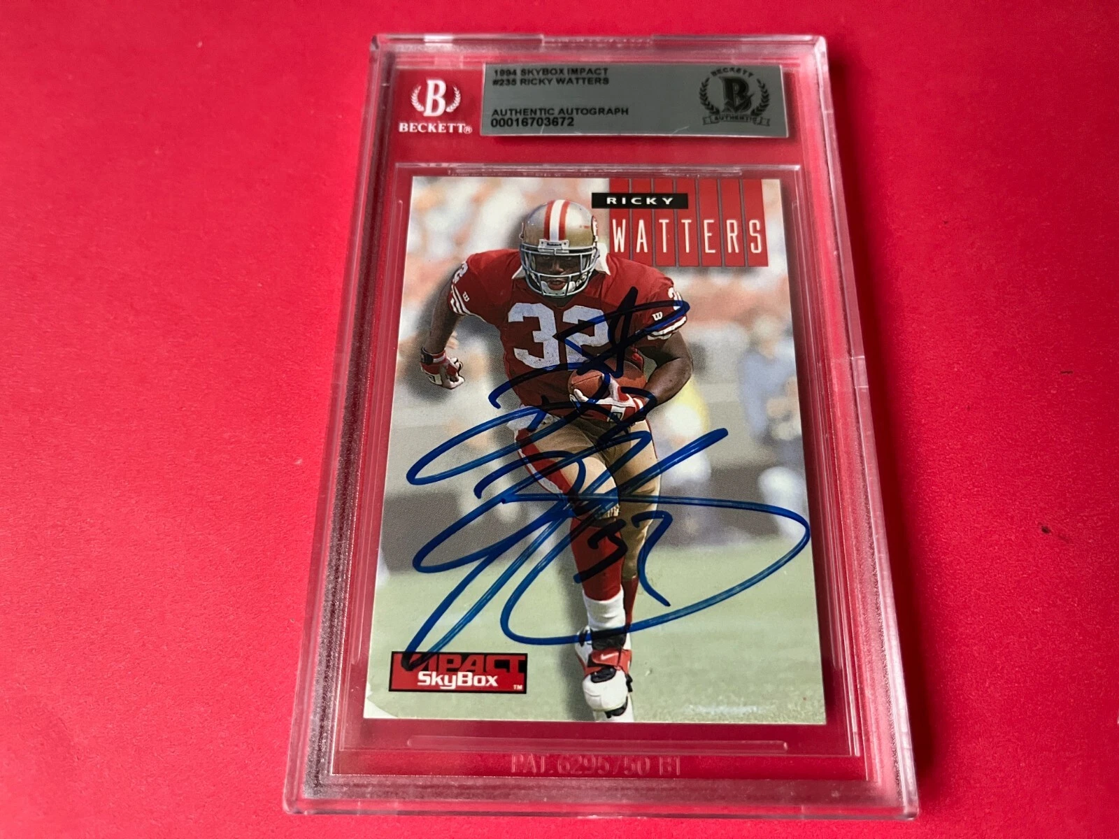 RICKY WATERS 49ERS 1994 SKYBOX IMPACT CARD SIGNED AUTO BECKETT BAS SLABBED COLLECTIBLE MEMORABILIA