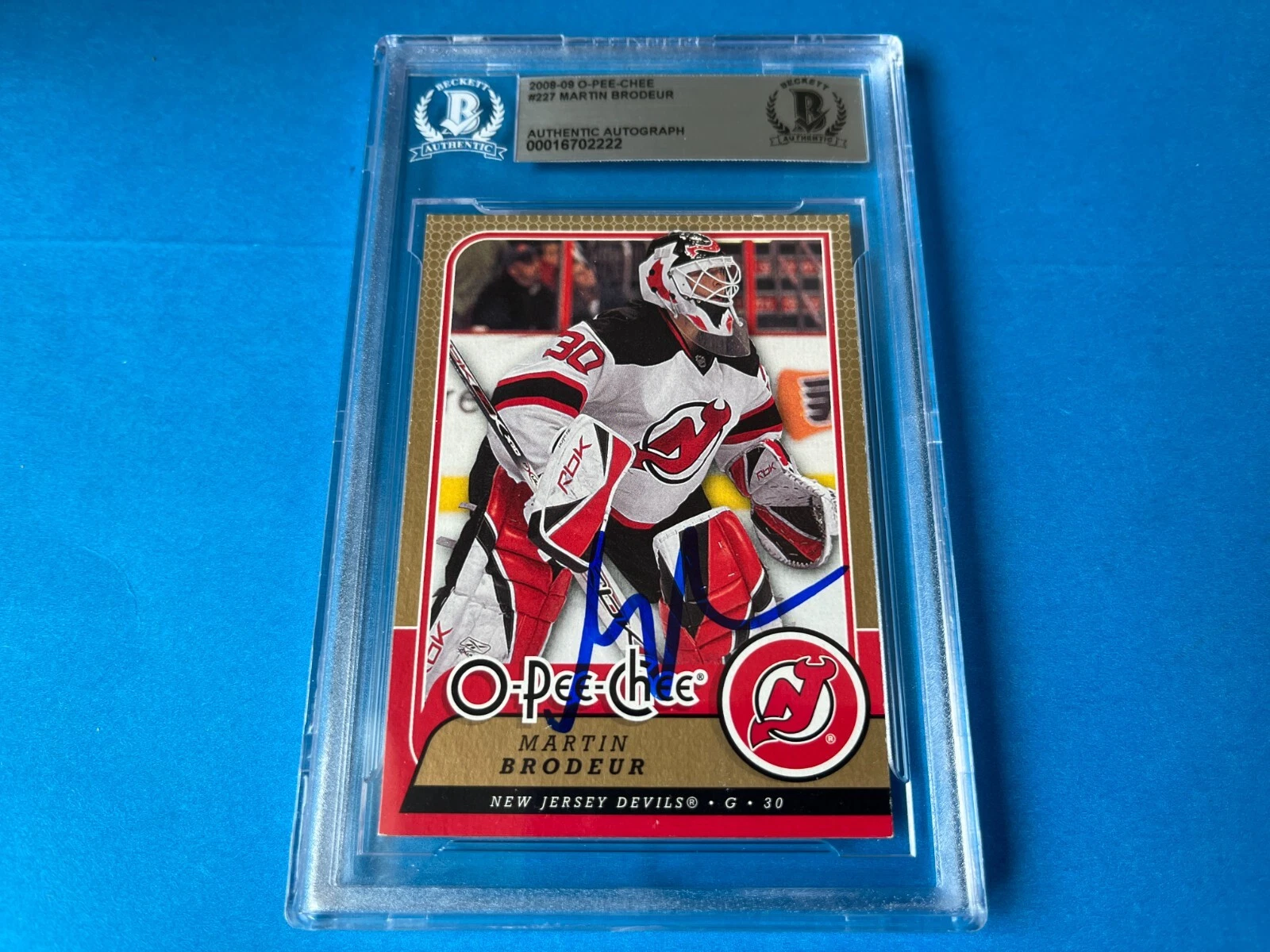 Martin Brodeur HOF 2008-09 O-Pee-Chee Card Signed Auto Beckett SLABBED BAS