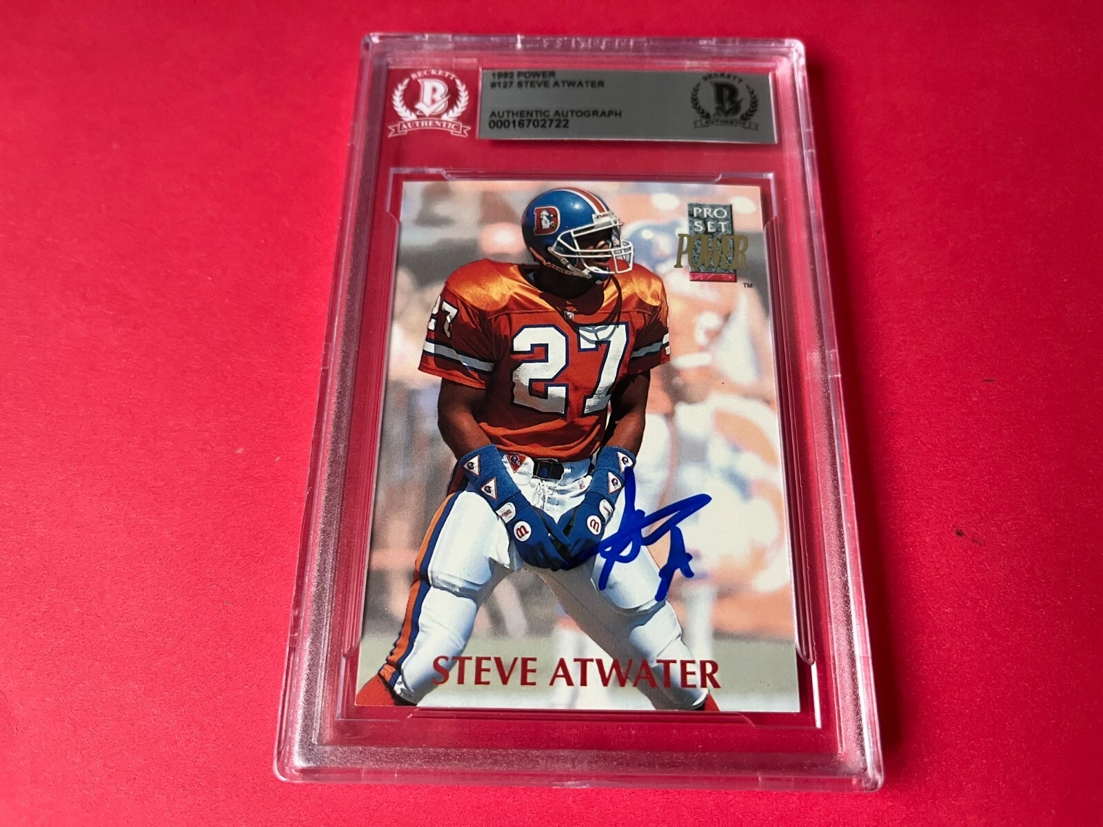 Steve Atwater 1992 Pro Set Power Card Signed Auto Beckett BAS Slabbed