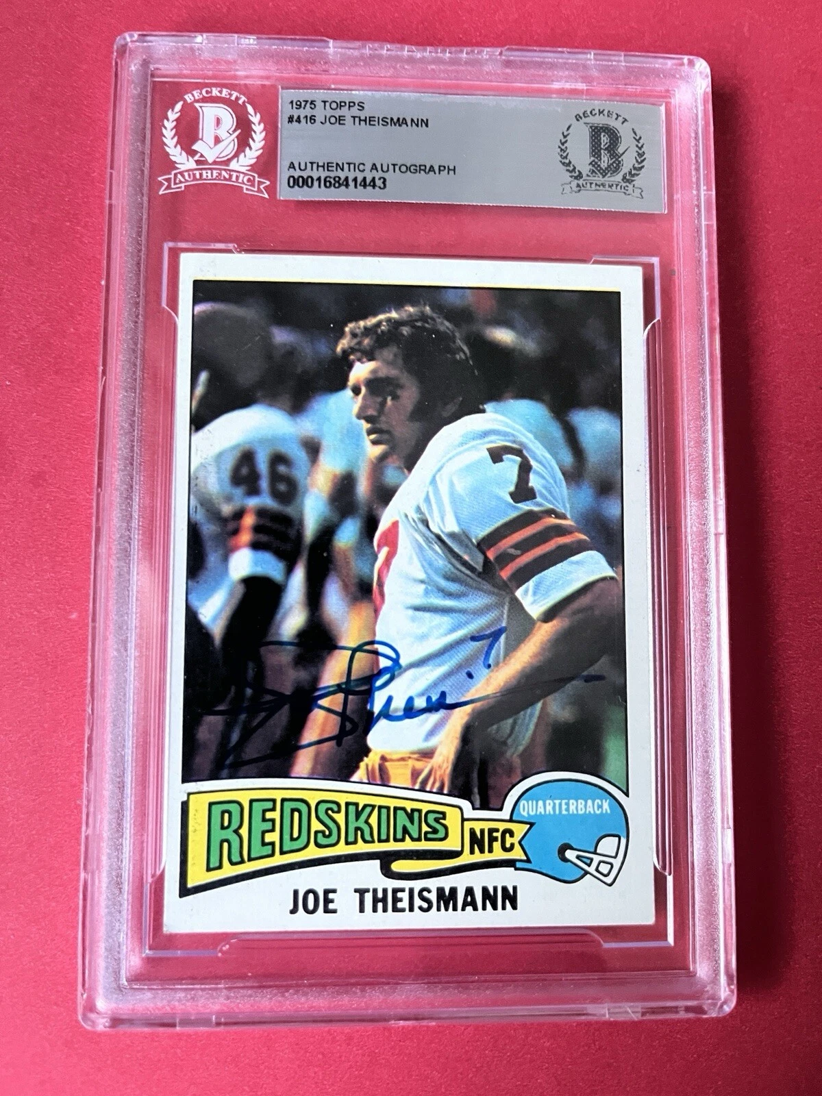 Joe Theismann Redskins 1975 Topps Rookie Card Signed Auto Beckett BAS Slabbed